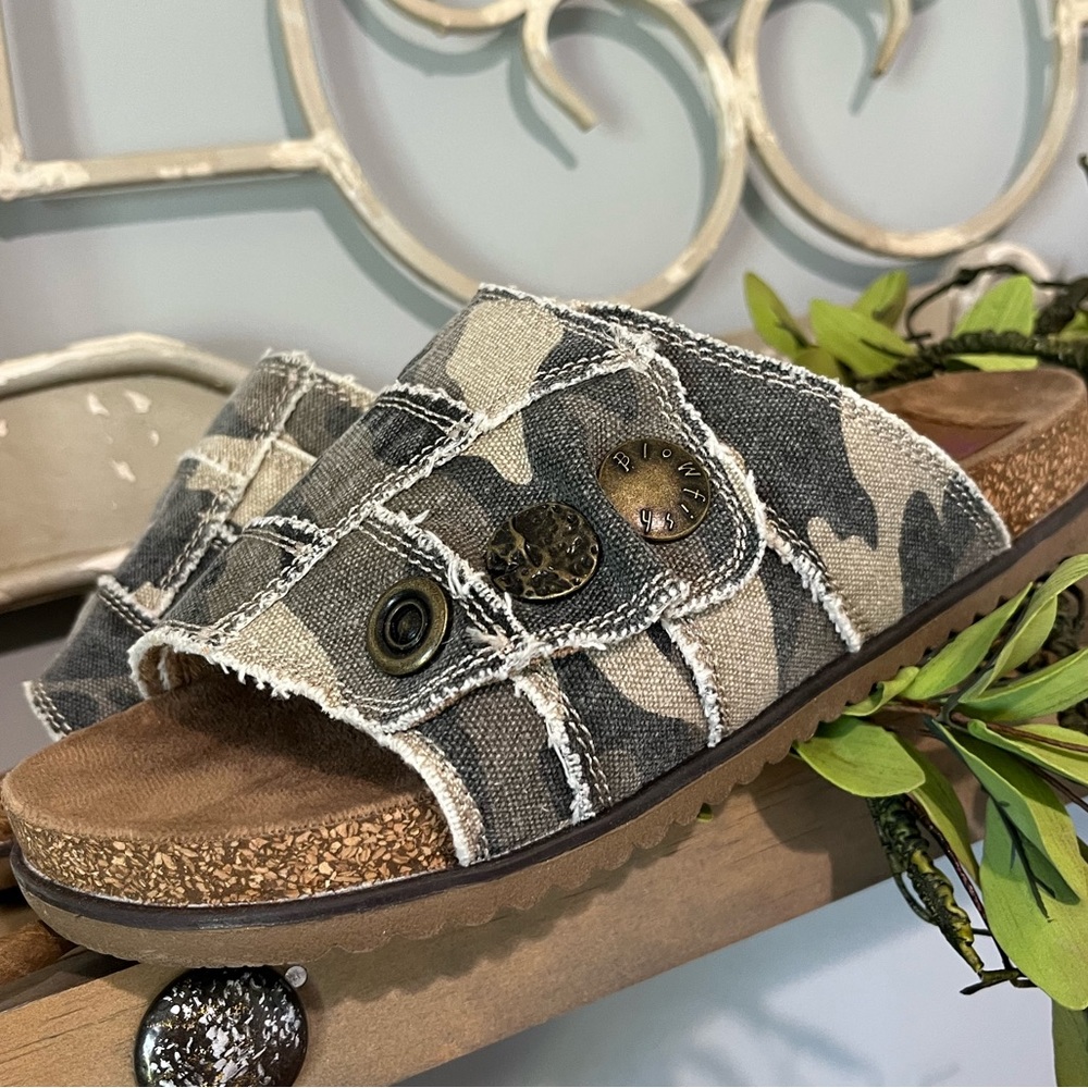 Blowfish Natural Camo Canvas Slides Womens 7 Comfy Sandals - Picture 6 of 11